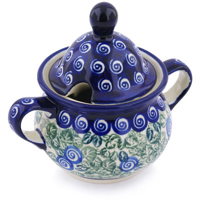 Polish Pottery Sugar Bowl 12 oz Blueberry Swirl