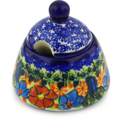 Polish Pottery Sugar Bowl 12 oz Bold Poppies UNIKAT