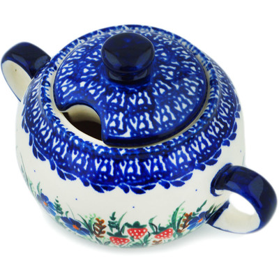 Polish Pottery Sugar Bowl 12 oz Botanical Blooms UNIKAT