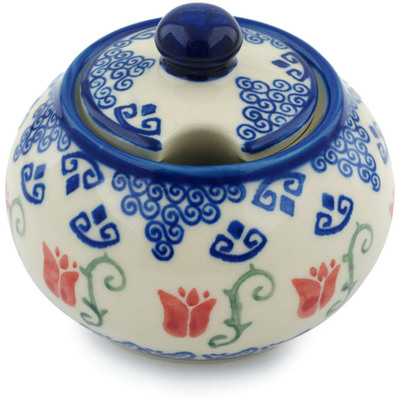 Polish Pottery Sugar Bowl 12 oz Butterfly Tulips