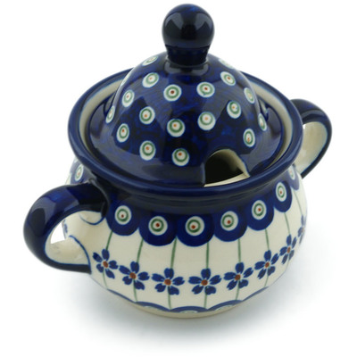 Polish Pottery Sugar Bowl 12 oz Flowering Peacock