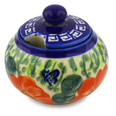 Polish Pottery Sugar Bowl 12 oz Happiness UNIKAT