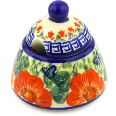 Polish Pottery Sugar Bowl 12 oz Happiness UNIKAT