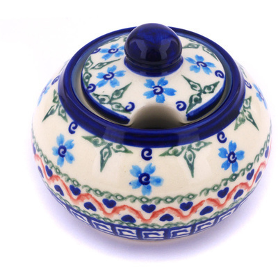 Polish Pottery Sugar Bowl 12 oz Little Blue Flowers