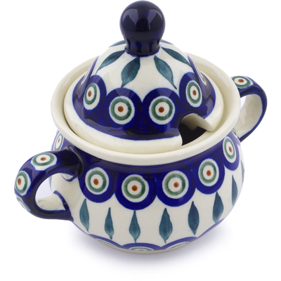 Polish Pottery Sugar Bowl 12 oz Peacock Leaves