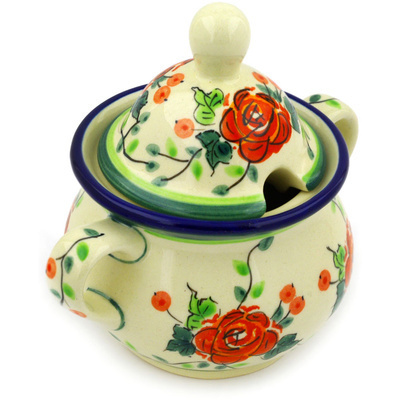 Polish Pottery Sugar Bowl 12 oz Polish Roses UNIKAT