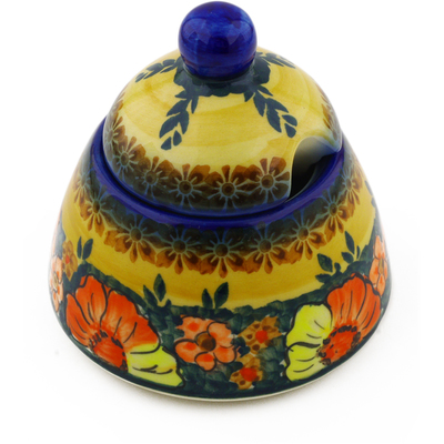 Polish Pottery Sugar Bowl 12 oz Poppy Love UNIKAT