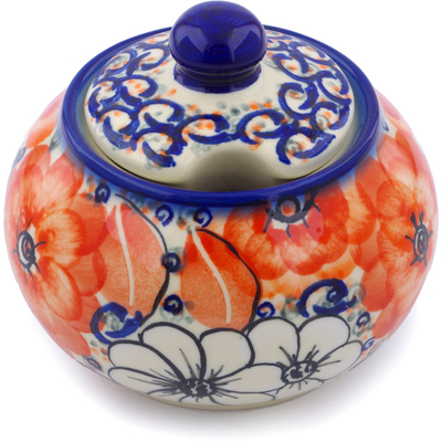 Polish Pottery Sugar Bowl 12 oz Poppy Passion UNIKAT