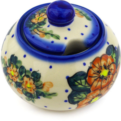 Polish Pottery Sugar Bowl 12 oz Red Bouquet