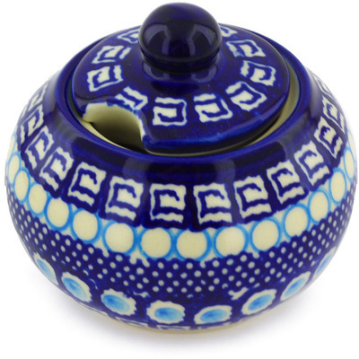 Polish Pottery Sugar Bowl 12 oz Tribal Blue