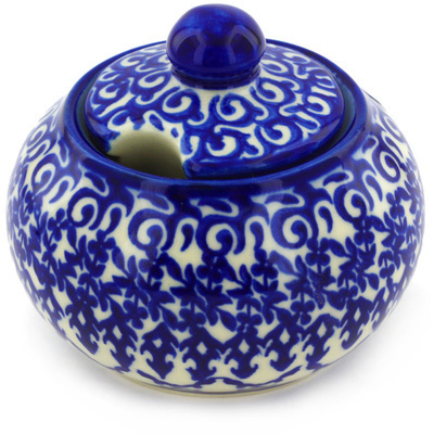 Polish Pottery Sugar Bowl 12 oz Winter Blue