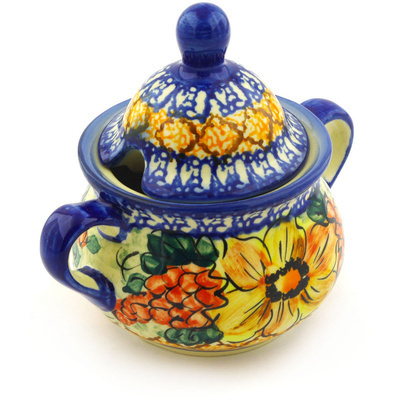 Polish Pottery Sugar Bowl 13 oz Colorful Bouquet UNIKAT