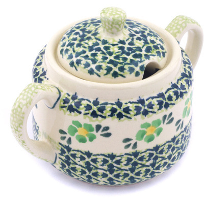 Polish Pottery Sugar Bowl 14 oz Lime Flowers