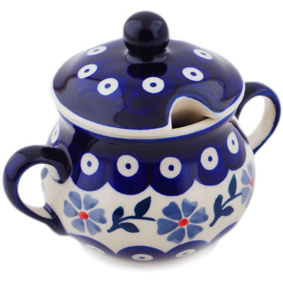 Polish Pottery Sugar Bowl 3 oz Peacock Forget-me-not