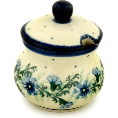 Polish Pottery Sugar Bowl 5 oz Blue Bell Wreath