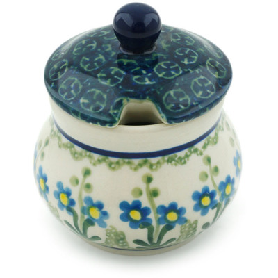 Polish Pottery Sugar Bowl 5 oz Blue Daisy Circle