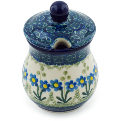 Polish Pottery Sugar Bowl 5 oz Blue Daisy Circle