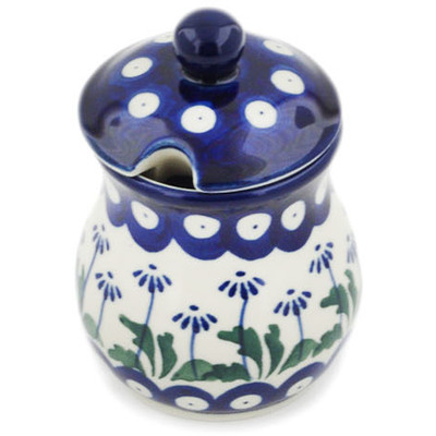 Polish Pottery Sugar Bowl 5 oz Blue Daisy Peacock