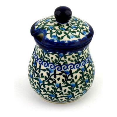 Polish Pottery Sugar Bowl 5 oz Blue Ivy