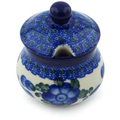 Polish Pottery Sugar Bowl 5 oz Blue Poppies