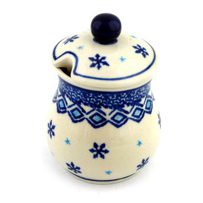 Polish Pottery Sugar Bowl 5 oz Blue Snowflake