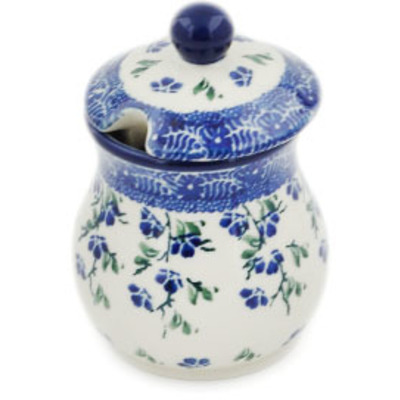 Polish Pottery Sugar Bowl 5 oz Cascading Blue Blossoms