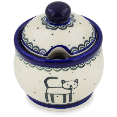Polish Pottery Sugar Bowl 5 oz Cobalt Cat