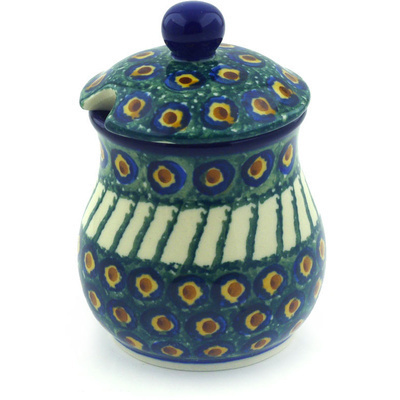 Polish Pottery Sugar Bowl 5 oz Emerald Peacock