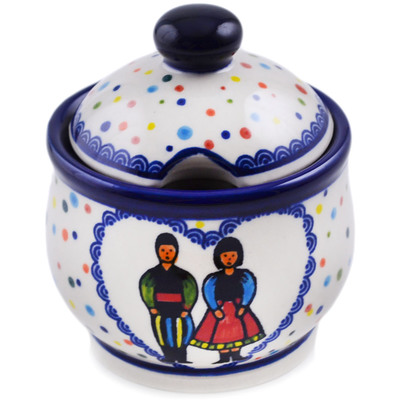 Polish Pottery Sugar Bowl 5 oz Happy Folk Couple UNIKAT