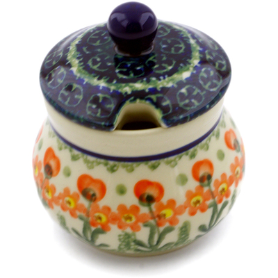 Polish Pottery Sugar Bowl 5 oz Peach Spring Daisy