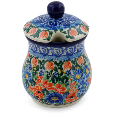 Polish Pottery Sugar Bowl 5 oz Sapphire Rose Garden UNIKAT