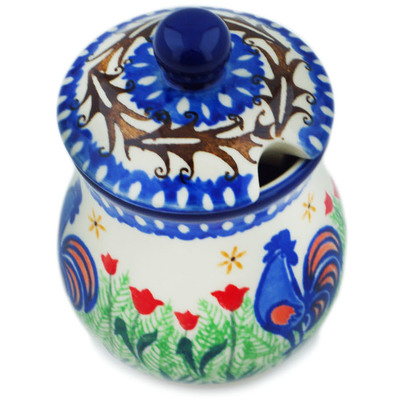 Polish Pottery Sugar Bowl 5 oz Spring Chickens UNIKAT