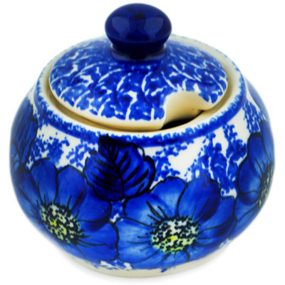 Polish Pottery Sugar Bowl 6 oz Blue Poppy Dream UNIKAT