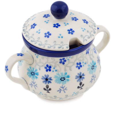 Polish Pottery Sugar Bowl 7 oz Baby Blue Garden