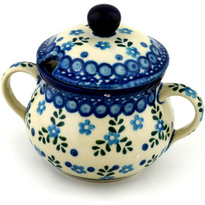 Polish Pottery Sugar Bowl 7 oz Blue Alysum Patch