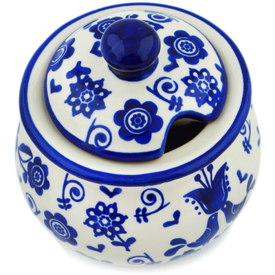 Polish Pottery Sugar Bowl 7 oz Blue Bird Dance