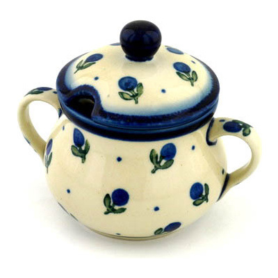 Polish Pottery Sugar Bowl 7 oz Blue Buds