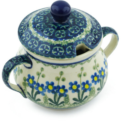 Polish Pottery Sugar Bowl 7 oz Blue Daisy Circle