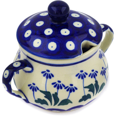 Polish Pottery Sugar Bowl 7 oz Blue Daisy Peacock