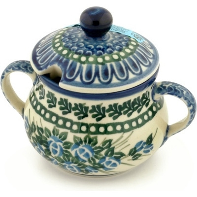 Polish Pottery Sugar Bowl 7 oz Blue Impatiens Patch UNIKAT