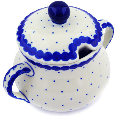 Polish Pottery Sugar Bowl 7 oz Blue Polka Dot