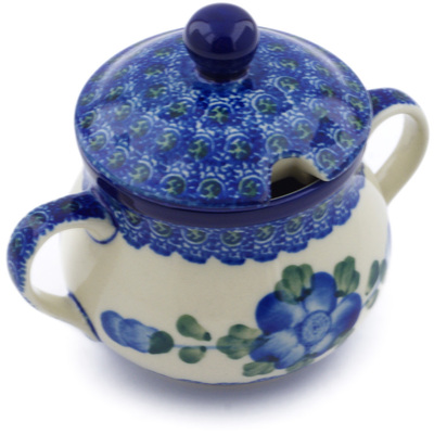 Polish Pottery Sugar Bowl 7 oz Blue Poppies