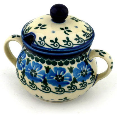 Polish Pottery Sugar Bowl 7 oz Blue Poppy Chain