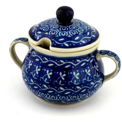 Polish Pottery Sugar Bowl 7 oz Blue Rope Vine