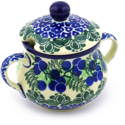 Polish Pottery Sugar Bowl 7 oz Blueberry Fields Forever
