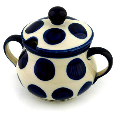 Polish Pottery Sugar Bowl 7 oz Bold Blue Dots