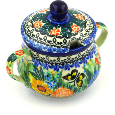 Polish Pottery Sugar Bowl 7 oz Butterfly Meadow UNIKAT