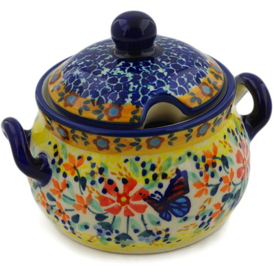 Polish Pottery Sugar Bowl 7 oz Butterfly Summer Garden UNIKAT