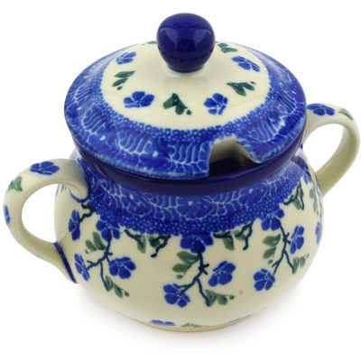 Polish Pottery Sugar Bowl 7 oz Cascading Blue Blossoms