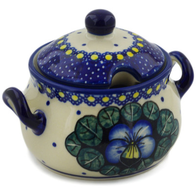 Polish Pottery Sugar Bowl 7 oz Flower In The Grass UNIKAT